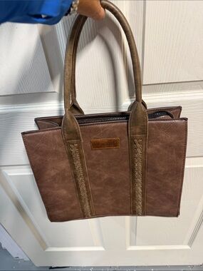 Wrangler Brown Faux Leather Satchel with Double Top Handles
